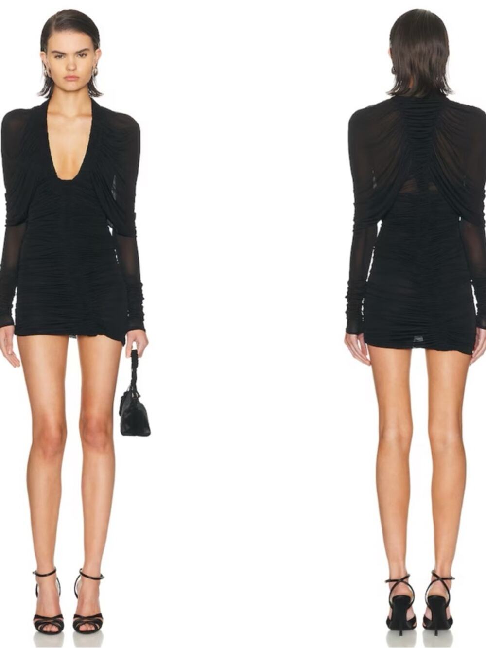 CHRISTOPHER ESBER Orion Long Sleeve Ruched Micro Black Mini Dress Size 0